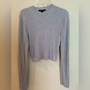 Cropped ribbed long sleeve crew neck pullover, neutral taupe